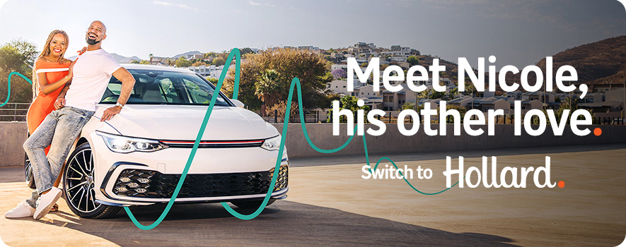 Hollard Car Insurance customer leaning against his insured car with his wife